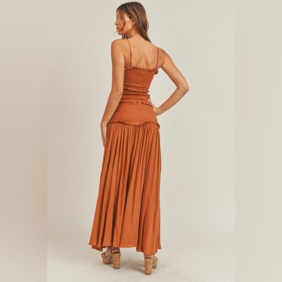 MABLE Strapless Smocked Knot Front Side Slit Maxi Dress - Picture 5 of 10